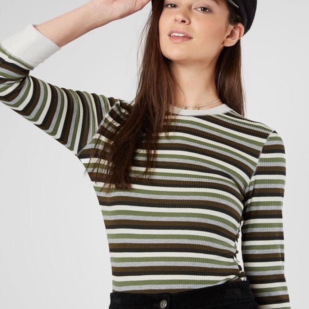 Free People Striped 3/4 Sleeve Top